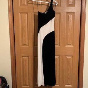 Black velvet and ivory sparkle evening dress